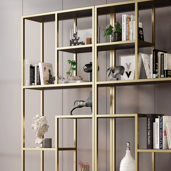 78" Modern Black & Gold Etagere Bookshelf Display 8-Shelf Tall Book Shelf Rich Storage