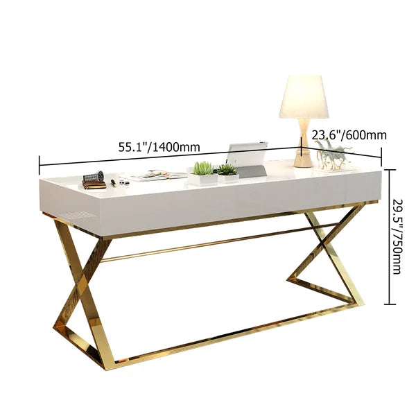 55" White Office Desk with Drawer Rectangular Modern Computer Desk