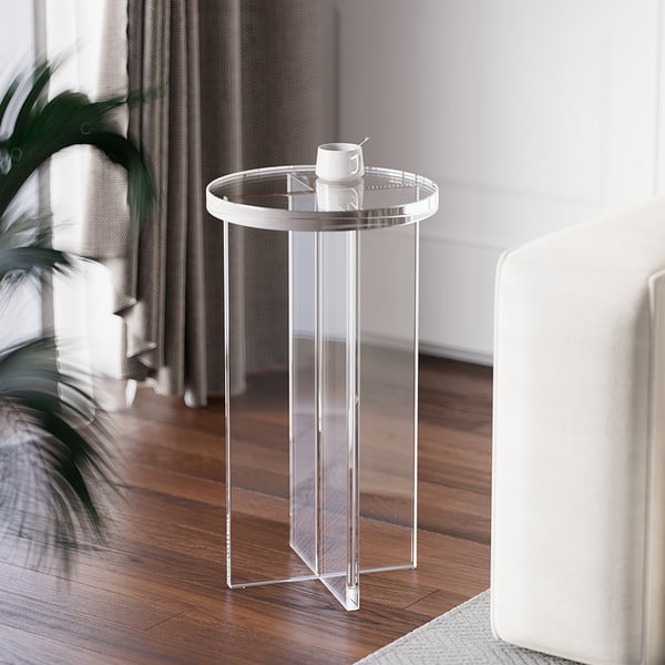 Round Clear Acrylic End Table Modern Side Table