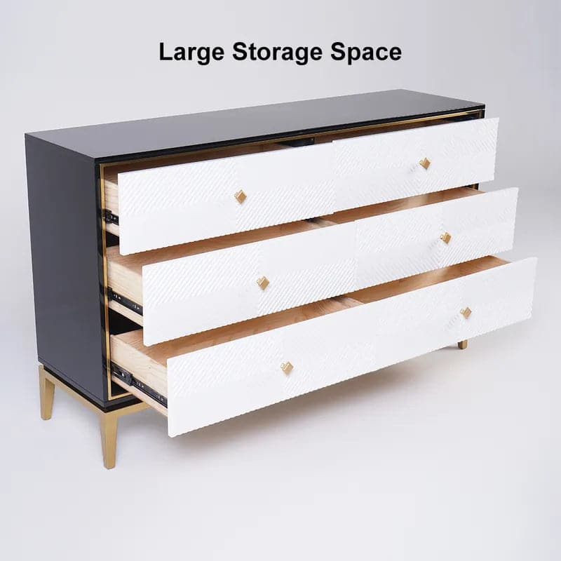 59.1" Modern Bedroom Dresser with 6 Drawers Cabinet for Storage in Gold