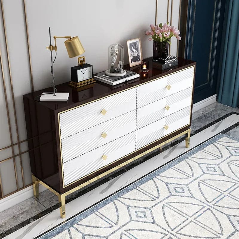 59.1" Modern Bedroom Dresser with 6 Drawers Cabinet for Storage in Gold