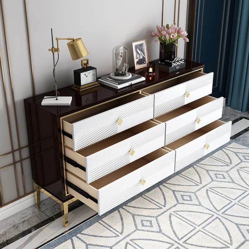 59.1" Modern Bedroom Dresser with 6 Drawers Cabinet for Storage in Gold