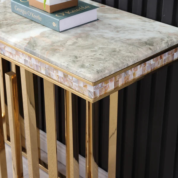 59.1" Modern Marble Console Table Narrow Entryway Table with Gold Stainless Steel Base