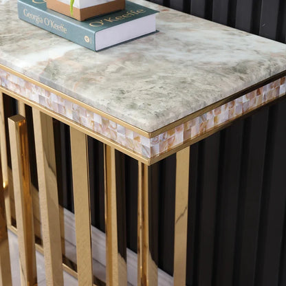 59.1" Modern Marble Console Table Narrow Entryway Table with Gold Stainless Steel Base