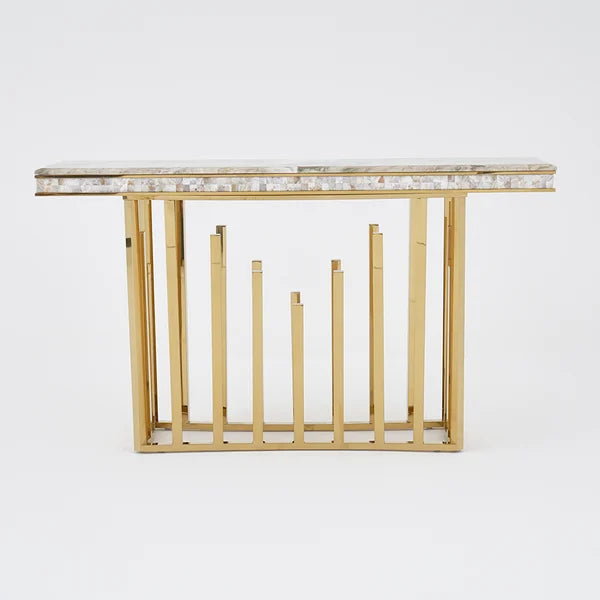 59.1" Modern Marble Console Table Narrow Entryway Table with Gold Stainless Steel Base