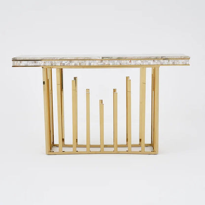 59.1" Modern Marble Console Table Narrow Entryway Table with Gold Stainless Steel Base