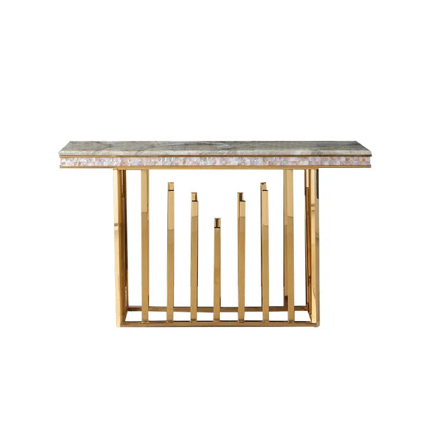 59.1" Modern Marble Console Table Narrow Entryway Table with Gold Stainless Steel Base