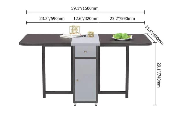 59" Modern Gray Rectangle Folding Wood Dining Table Set with Chair 5 Pieces