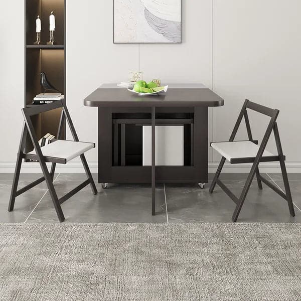 59" Modern Gray Rectangle Folding Wood Dining Table Set with Chair 5 Pieces