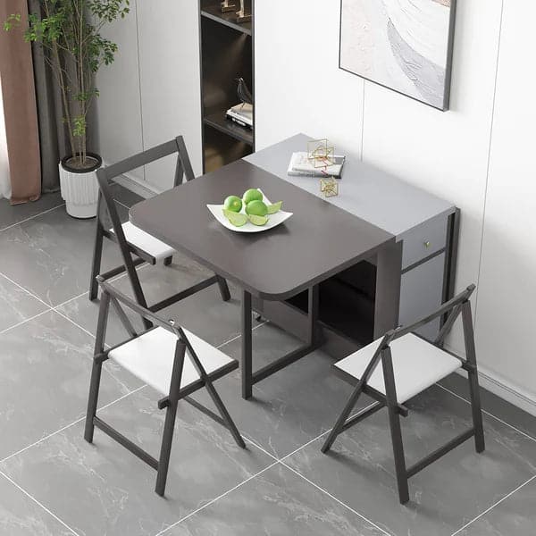 59" Modern Gray Rectangle Folding Wood Dining Table Set with Chair 5 Pieces