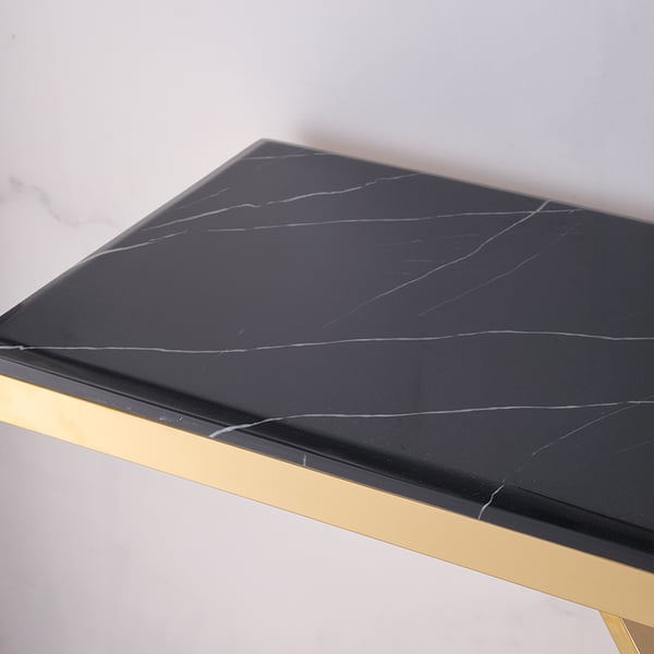 59" Modern Rectangle Black Marble Console Table Narrow Entryway Table