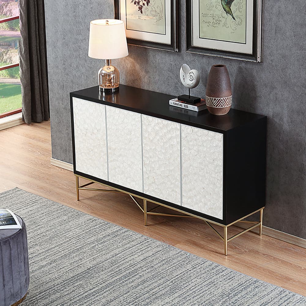 59" Modern Sideboard Buffet White Natural Shell Surface with Doors & Shelves