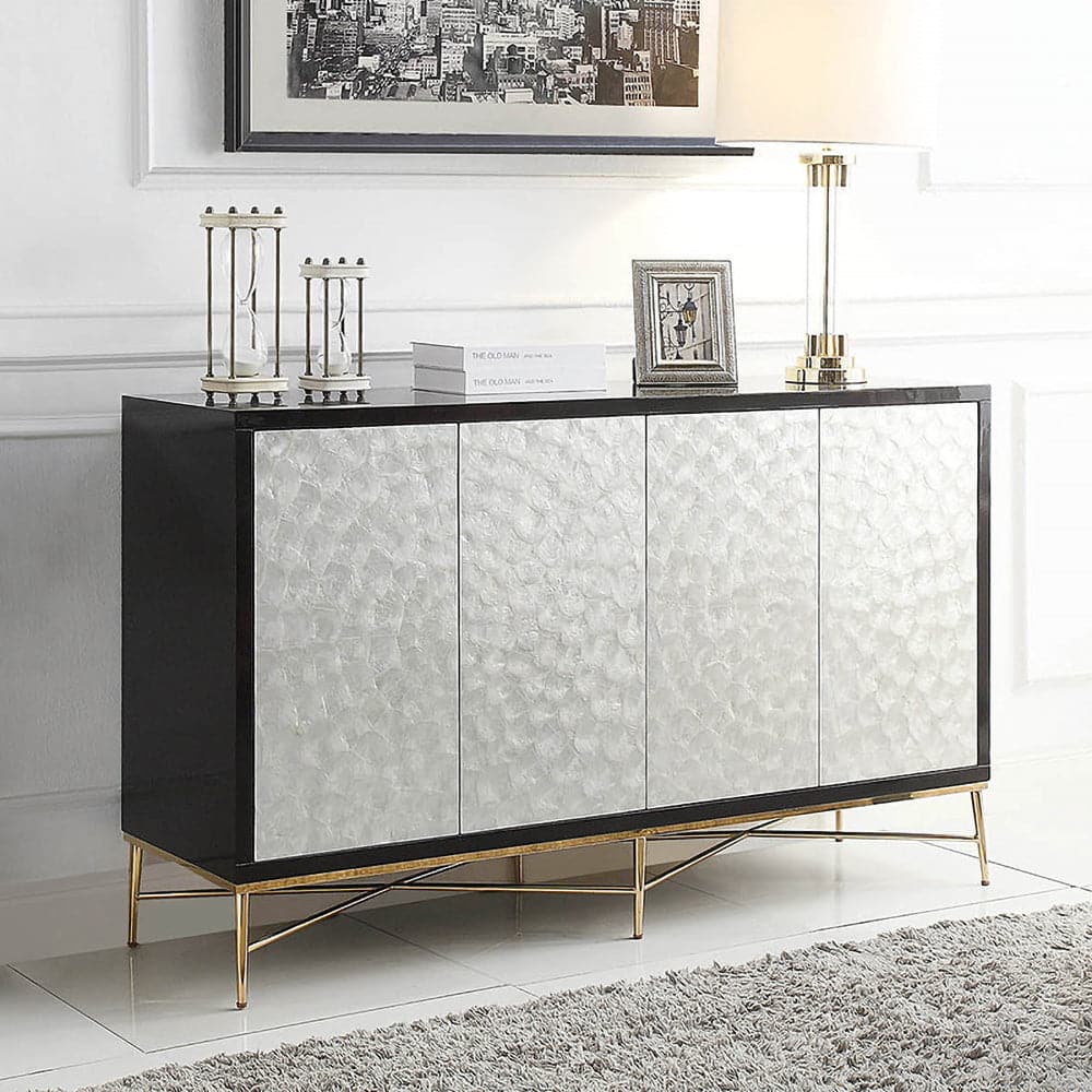 59" Modern Sideboard Buffet White Natural Shell Surface with Doors & Shelves