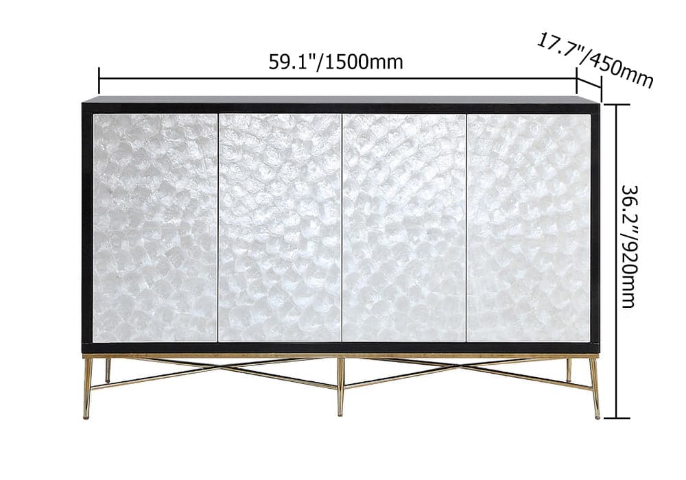 59" Modern Sideboard Buffet White Natural Shell Surface with Doors & Shelves