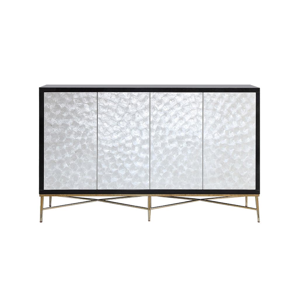 59" Modern Sideboard Buffet White Natural Shell Surface with Doors & Shelves