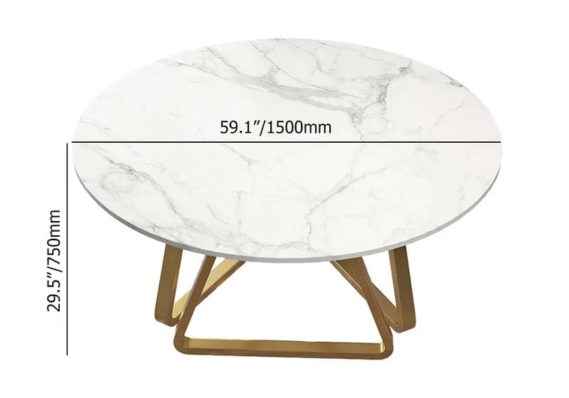 59" White Modern Round Faux Marble Dining Table Stainless Steel Base for 8 Seaters