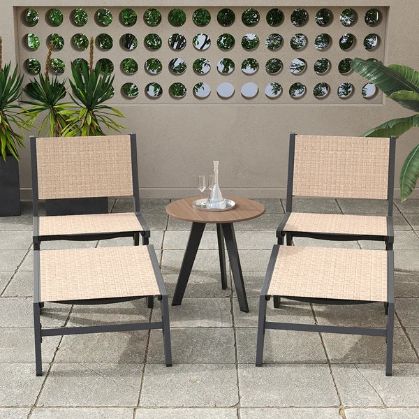 5Pcs Rustic Rattan Aluminum Outdoor Patio Lounge Chair Set Round Coffee Table & Stool