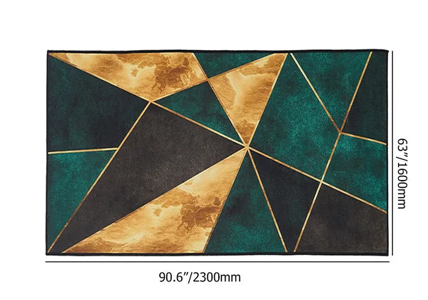 5' x 7' Green&Black&Gold Modern Geometirc Rectangle Indoor Area Rug Living Room&Bedroom