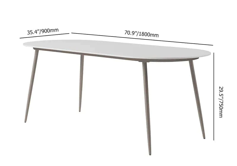 6 - Person Oval Faux Marble Top & Aluminum Outdoor Patio Dinning Table in White & Gray