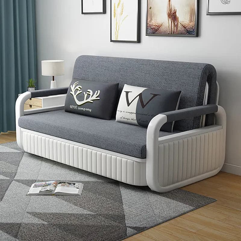 62" Modern Deep Gray Convertible Sleeper Sofa Cotton & Linen Upholstery with Storage