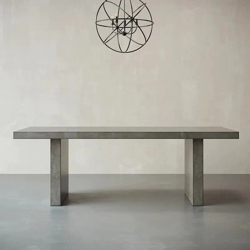 63" Farmhouse Concrete Gray Wooden Dining Table for 6 Person Double Pedestal