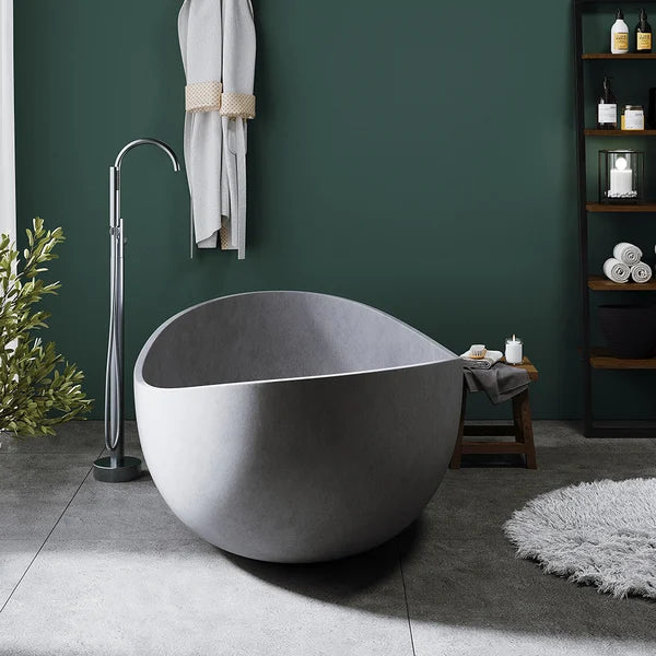 63" Industrial Concrete Soaking Bathtub Oval Cement Freestanding Bathtub in Gray