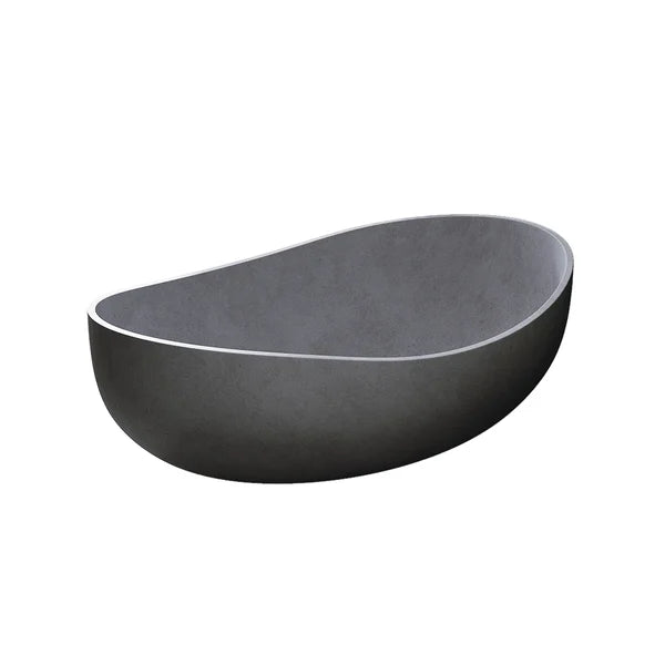 63" Industrial Concrete Soaking Bathtub Oval Cement Freestanding Bathtub in Gray