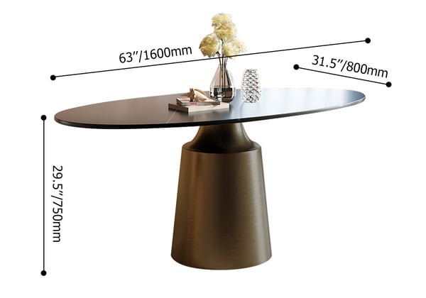 63" Modern Oval Sintered Stone Dining Table with Bronze Carbon Steel Base