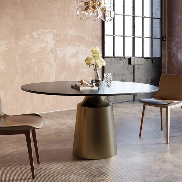 63" Modern Oval Sintered Stone Dining Table with Bronze Carbon Steel Base