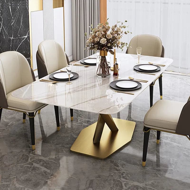 63" Modern White Marble Rectangular Dining Table with Stainless Steel X-Base