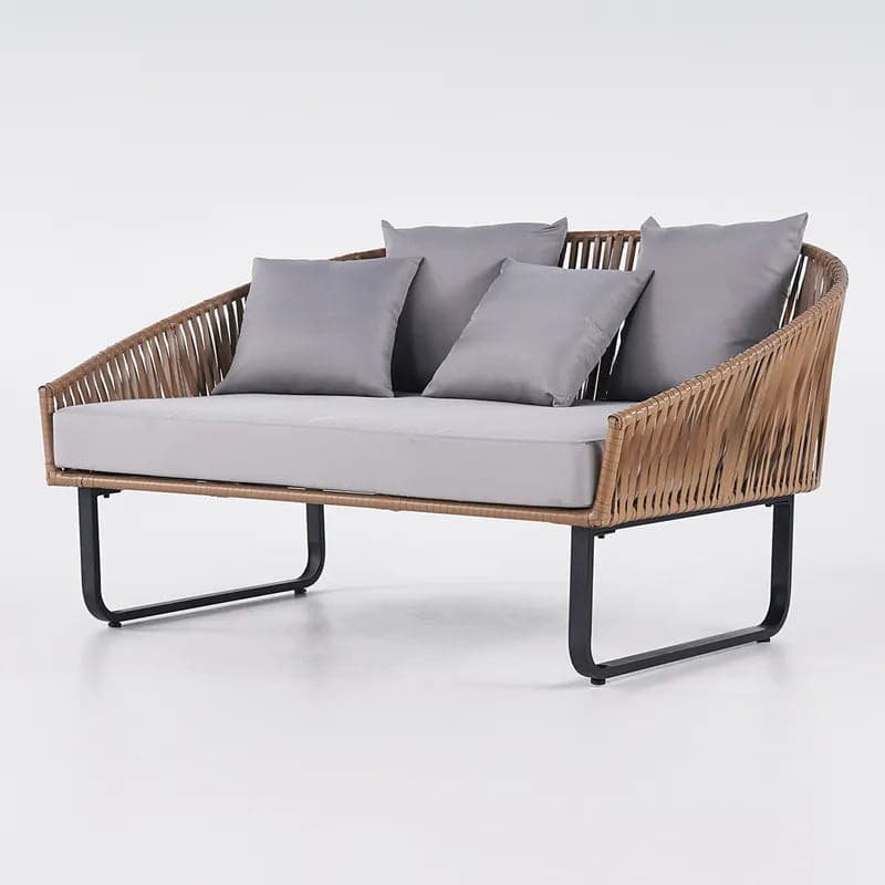 63" Rattan Outdoor Daybed with Khaki Cushion Pillow Aluminum Frame