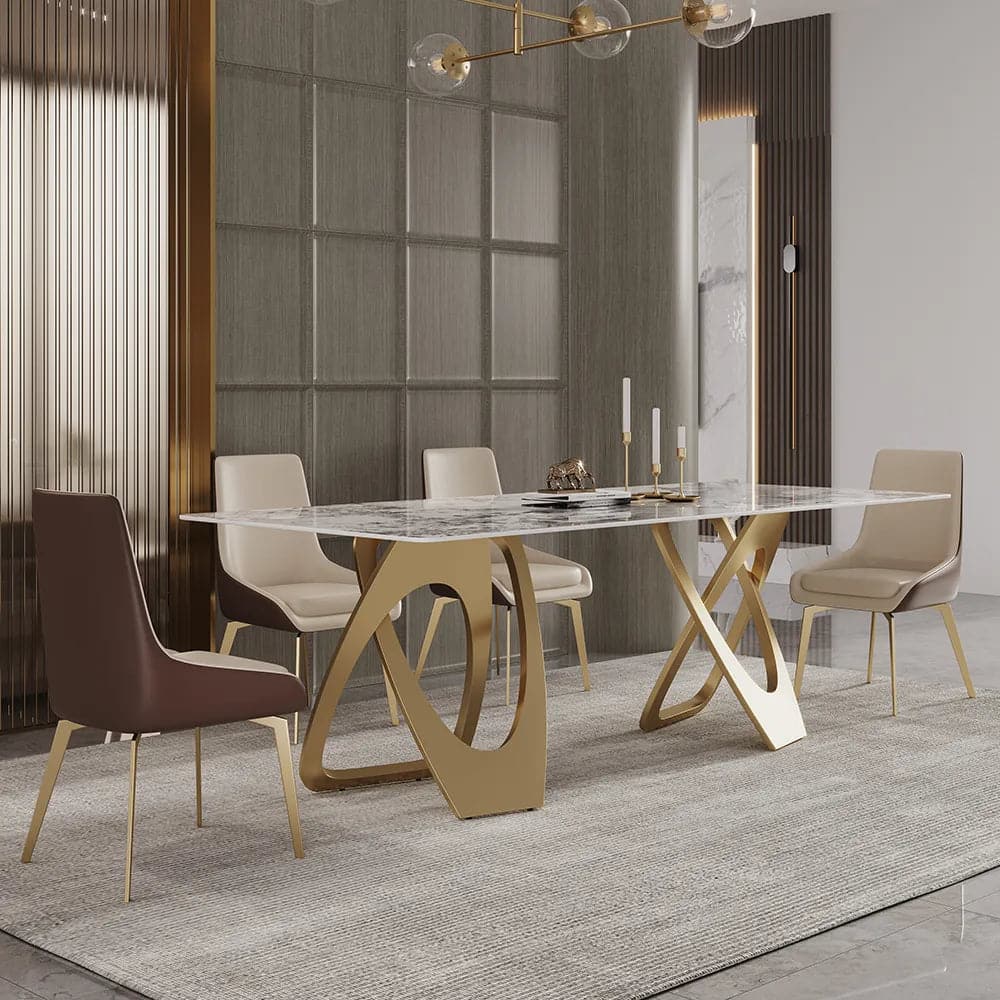 63" Contemporary Dining Table for 6 Seaters with Sintered Stone Top & Double Pedestal