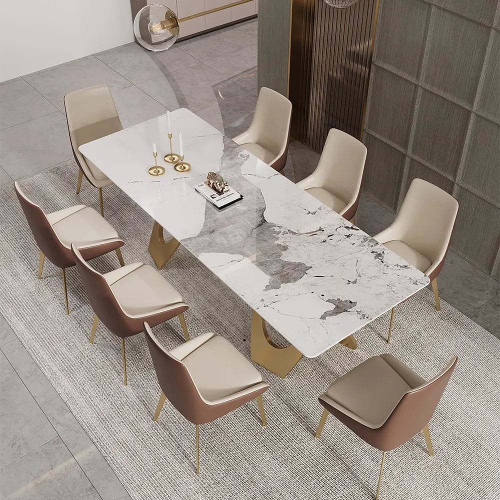 63" Contemporary Dining Table for 6 Seaters with Sintered Stone Top & Double Pedestal