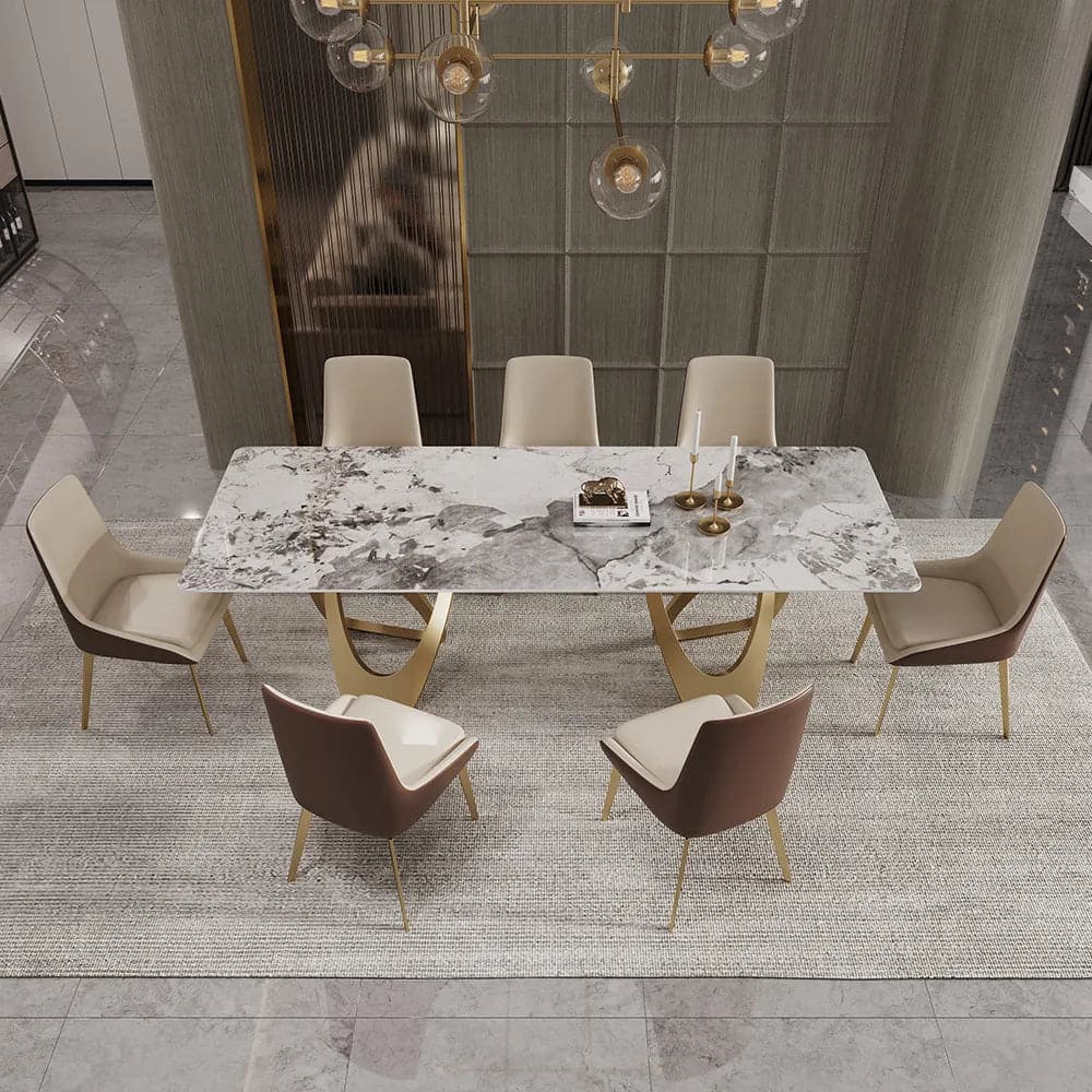 63" Contemporary Dining Table for 6 Seaters with Sintered Stone Top & Double Pedestal