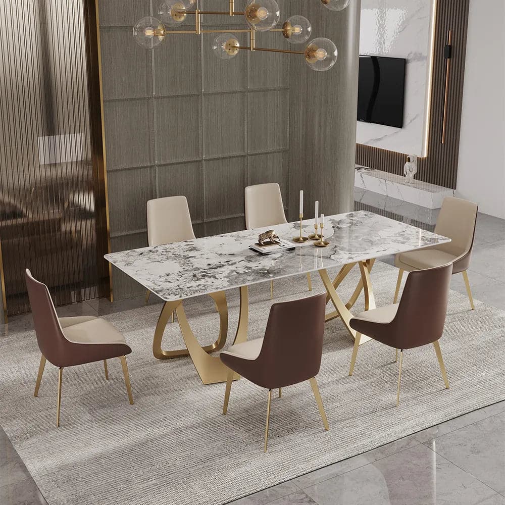 63" Contemporary Dining Table for 6 Seaters with Sintered Stone Top & Double Pedestal