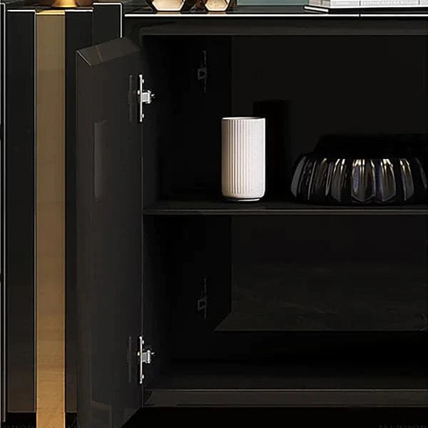 63" Light Luxury Sideboard Black Rectangular Buffet with 2 Doors & 2 Shelves in Gold