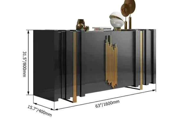 63" Light Luxury Sideboard Black Rectangular Buffet with 2 Doors & 2 Shelves in Gold