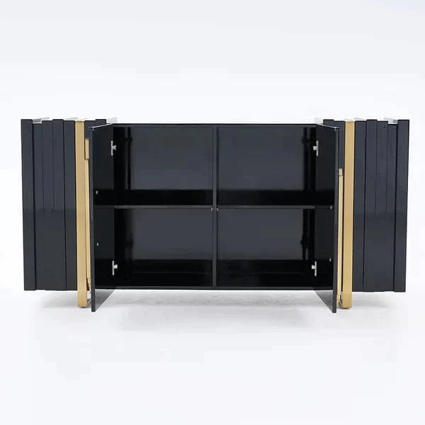 63" Light Luxury Sideboard Black Rectangular Buffet with 2 Doors & 2 Shelves in Gold