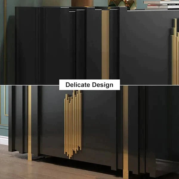 63" Light Luxury Sideboard Black Rectangular Buffet with 2 Doors & 2 Shelves in Gold