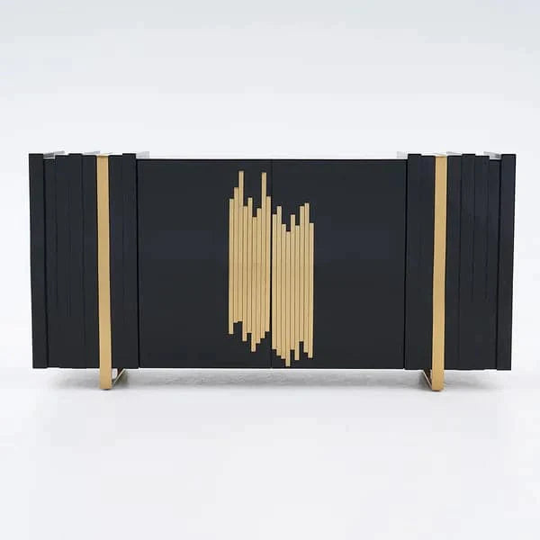 63" Light Luxury Sideboard Black Rectangular Buffet with 2 Doors & 2 Shelves in Gold