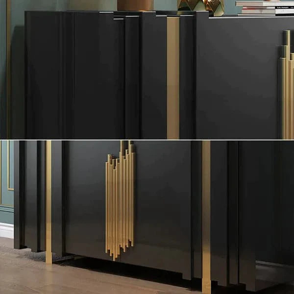 63" Light Luxury Sideboard Black Rectangular Buffet with 2 Doors & 2 Shelves in Gold