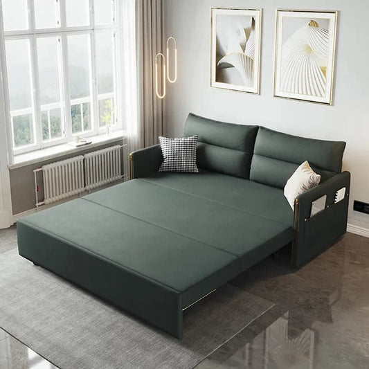 64" Green Convertible Sleeper Sofa Bed with Storage Leath-aire Upholstery