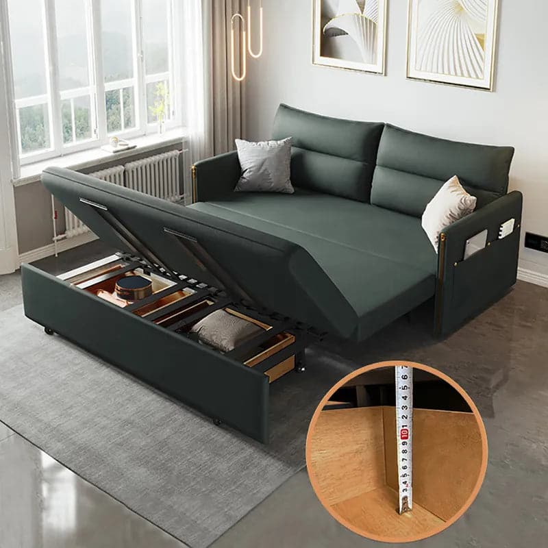 64" Green Convertible Sleeper Sofa Bed with Storage Leath-aire Upholstery