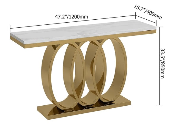 47.2" Narrow Modern White Console Table with Faux Marble Top & Stainless Steel Base