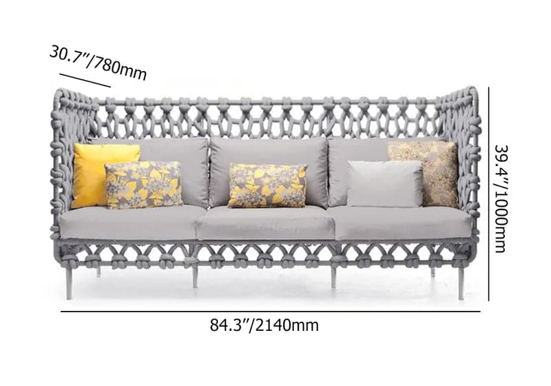 6 Pieces Aluminum & Rope Outdoor Sofa Set with Coffee Table and Cushion Pillow in Gray