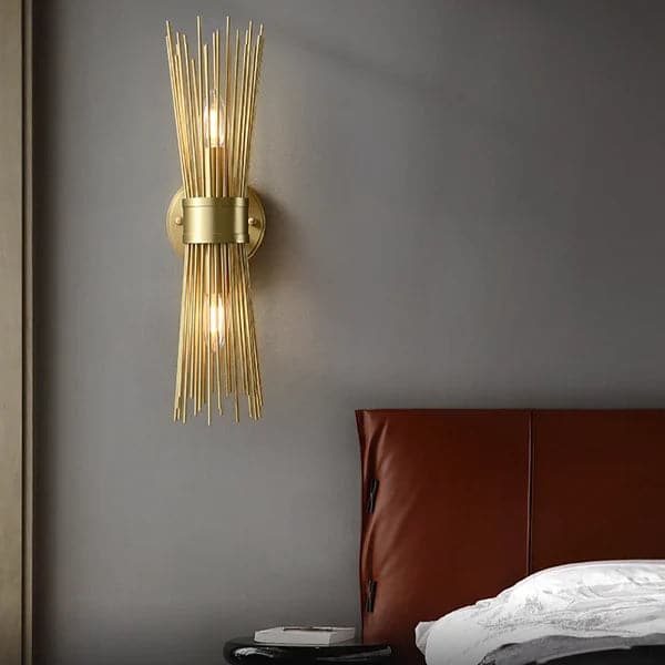 Modern 2-Light Brass Wall Sconce in Wheat-Straw Lampshade