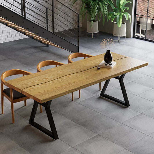 70.9" Natural Industrial Dining Table with Wood Top & Metal Frame