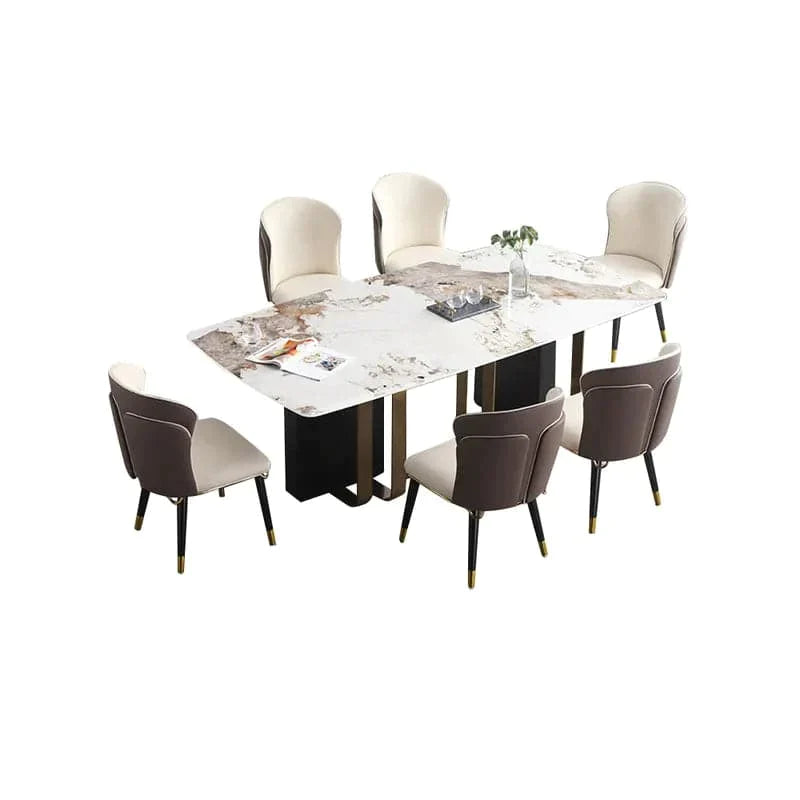 71" 7-Piece Rectangle Sintered Stone-Top Dining Table with Pedestal Base