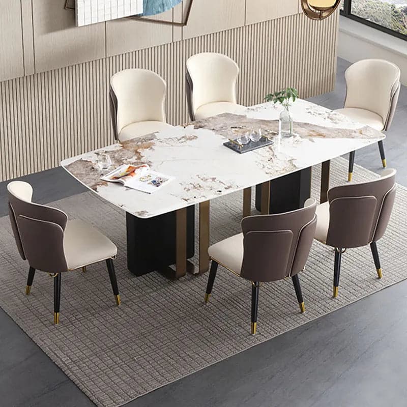 71" 7-Piece Rectangle Sintered Stone-Top Dining Table with Pedestal Base