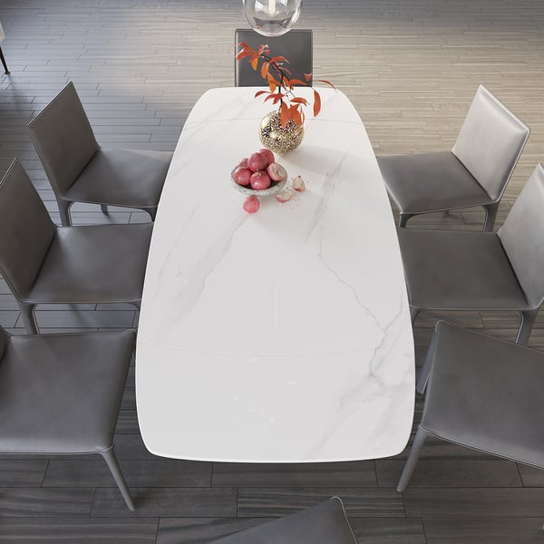 71" Modern Extendable White Sintered Stone Dining Table with Leaf X-Base 4-6 Seater